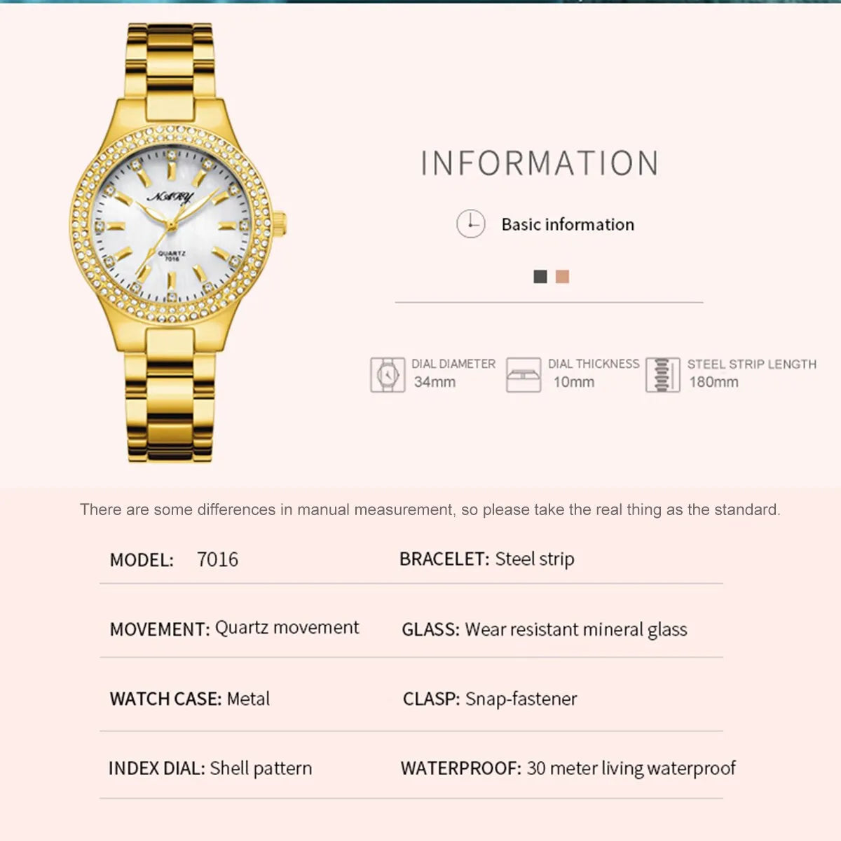 Women's Elegant Casual Goldn Watch Crystal Diamond Inlaid Watch Stainless Steel Silver Waterproof Quartz Watch