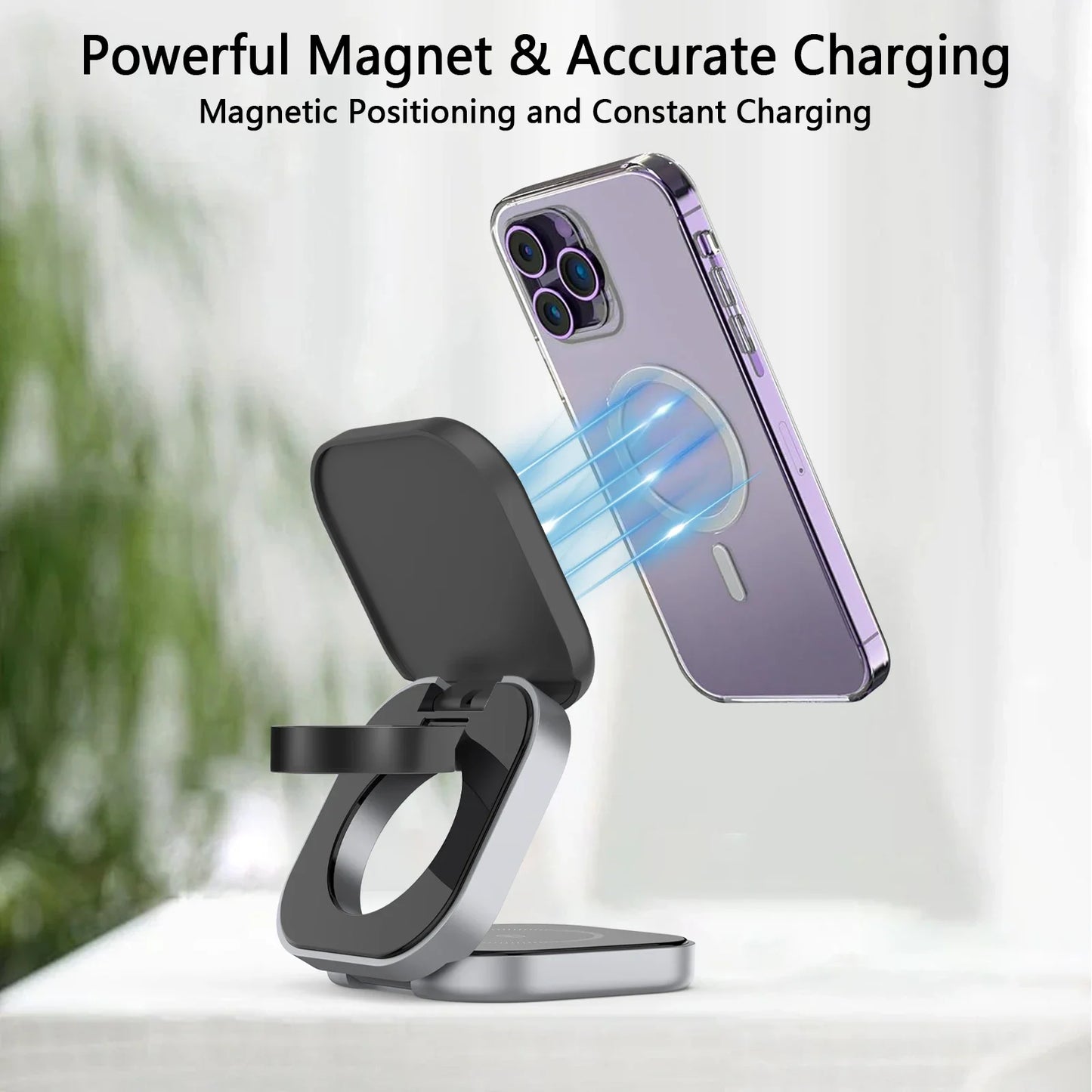 3 In 1 Magnetic Wireless Charger Stand For iPhone 15 14 13 Pro Max IWatch AirPods 3/2 Foldable Fast Charging Holder Dock Station