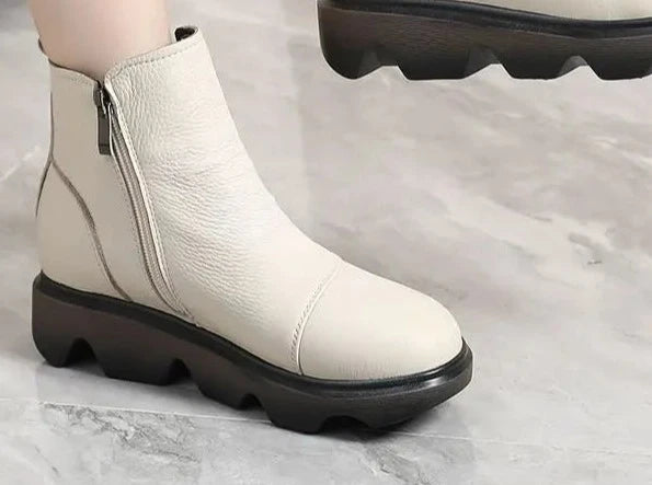 Women Ankle Boots Wedge Winter Shoes Women Handmade Platform Genuine Leather Side zip Shoes for Women Plus size 34-43