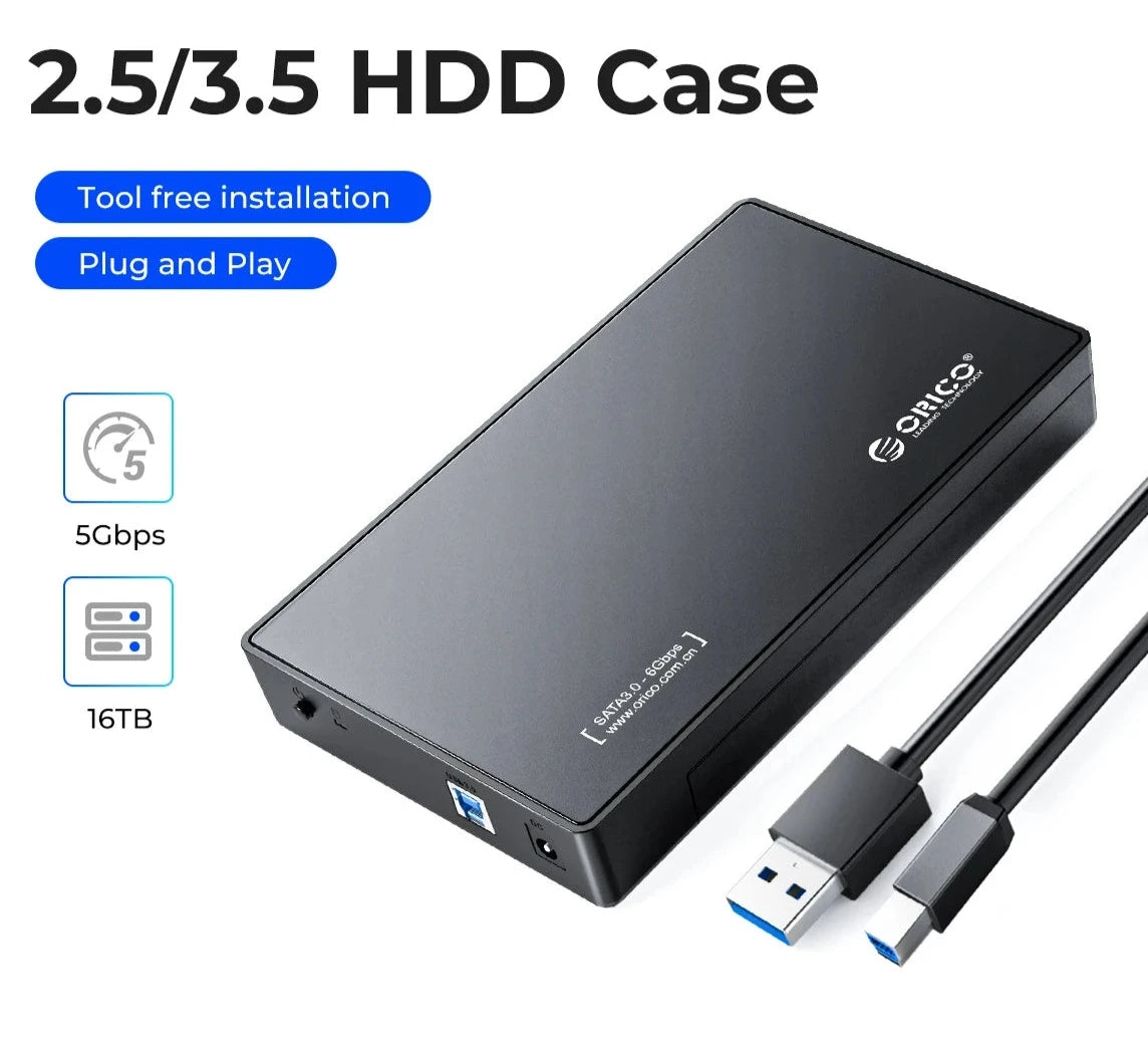 ORICO 3.5 inch External Hard Drive Enclosure SATA to USB 3.0 HDD Case with 12V/2A Power Adapter Support UASP Tool free