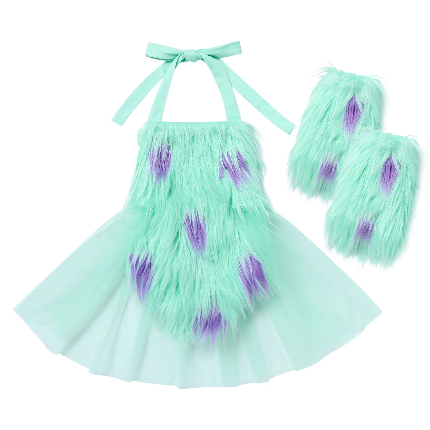 Baby Girl's Faux Fur Tulle Tutu Romper Dress and Socks Baby Girl Birthday Party Dress Baby Girl Dress Up