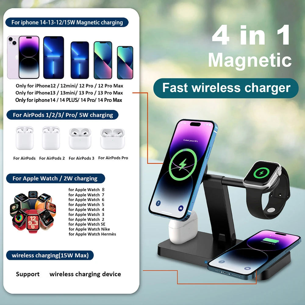 35W Magnetic Wireless Charger Stand For IPhone 14 13 12 Pro Max Mini 11 Apple Watch 4 In 1 Fast Charging for Airpods 3 IWatch 8