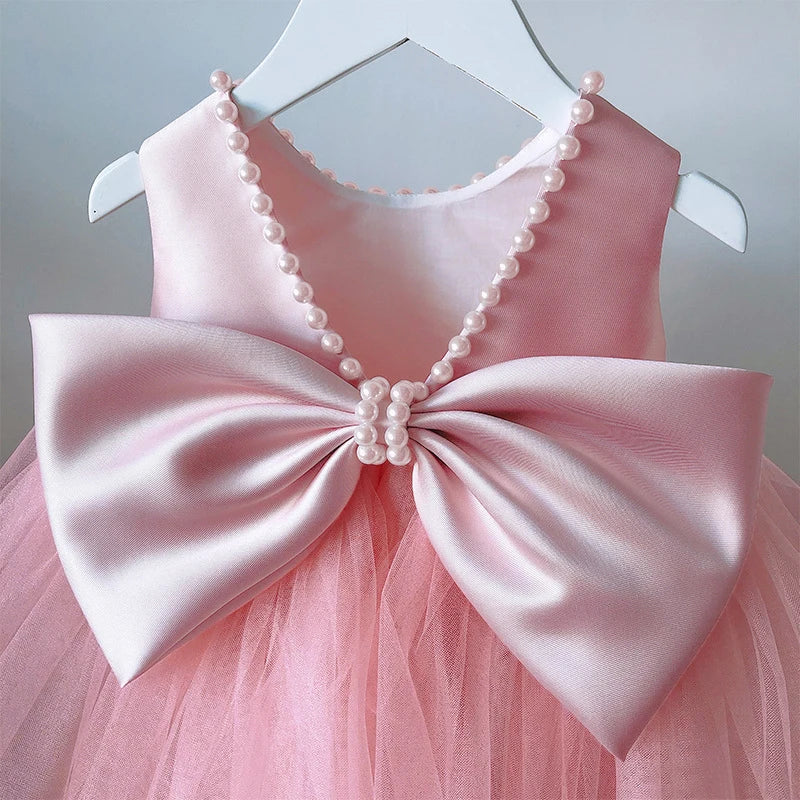 Toddler Girls 1st Birthday Clothes Backless Bow Cute Baby Baptism Gown Kids Wedding Party Elegant Princess Dress for Girls Dress