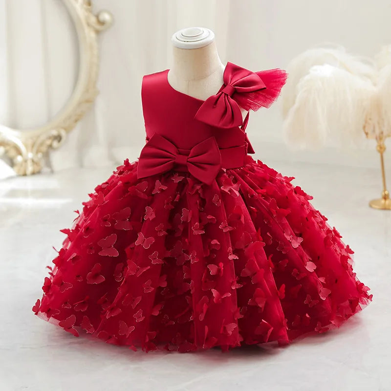 0-6T New Baby Dress Butterfly Birthday Party Girl Princess Dress Sequin Tulle Flower Dress Girl Christmas New Year Evening Dress