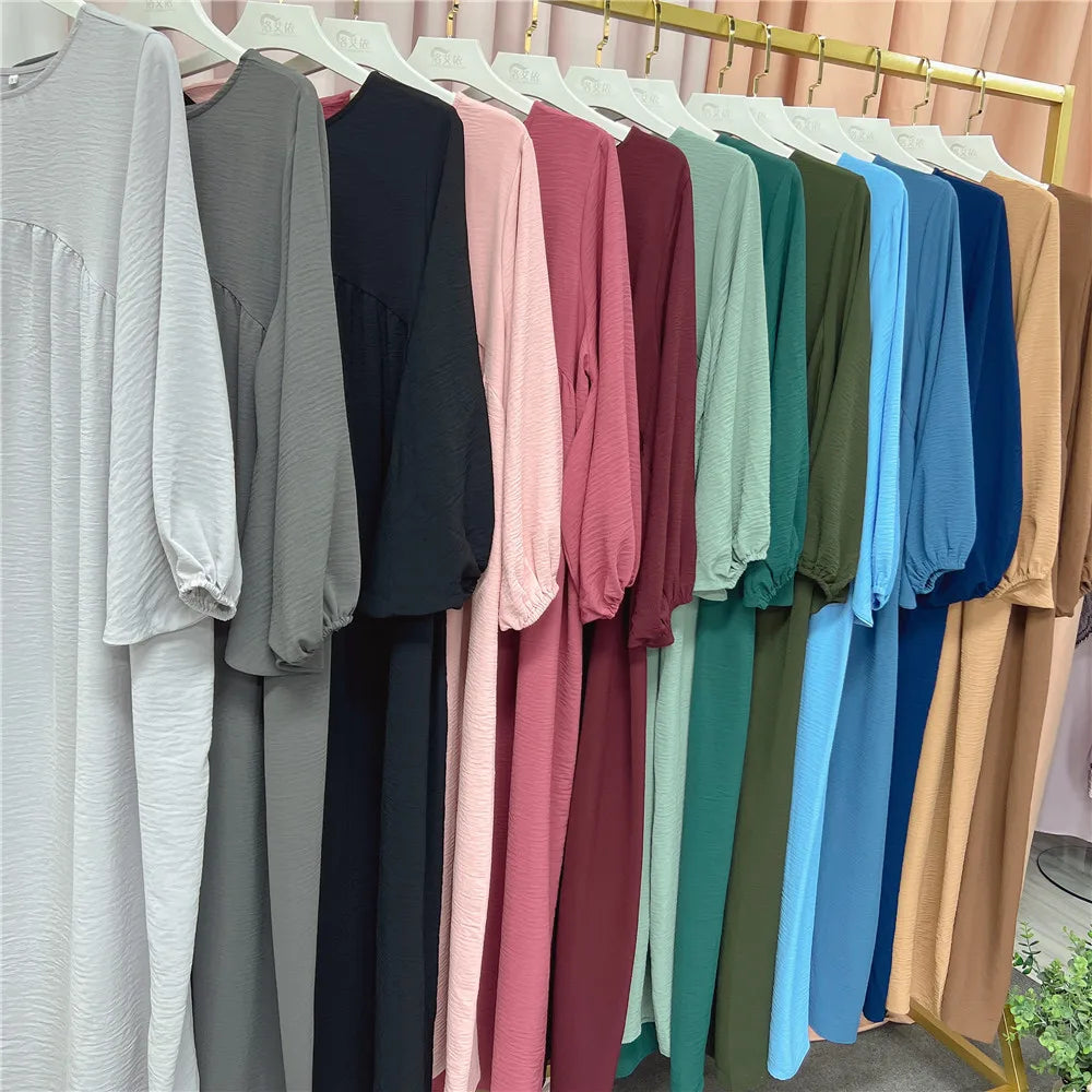 Abaya Muslim Long Dress for Women Crepe Ramadan Eid Loose Islamic Clothing Prayer Dresses Hijab Robe Dubai Turkish Modest Kaftan
