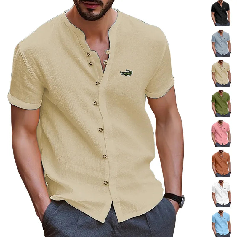 High Quality Men's Spring/Summer New Short Sleeve Cotton Linen Shirts Business Casual Loose Fitting T-shirt Shirts Top S-2XL