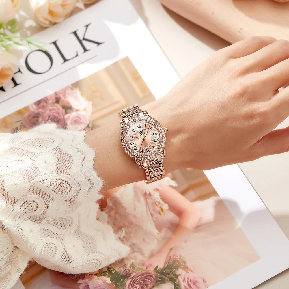 🌸 Original Diamond Watch for Women Fashion Elegant Stainless Steel Waterproof Quartz Wristwatch Luxury Ladies Dress Watches