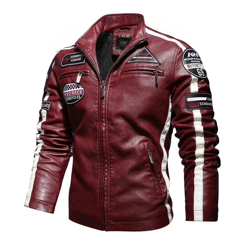 Mens Vintage Motorcycle Jacket 2021 Men Fashion New Biker Leather Jacket Male Embroidery Bomber Coat Winter Fleece Pu Overcoat