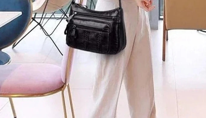 🍒New Casual Female Bag Soft PU Leather Shoulder High-quality Multi-pocket Shoulder Bag Solid Color Ladies Crossbody Bag