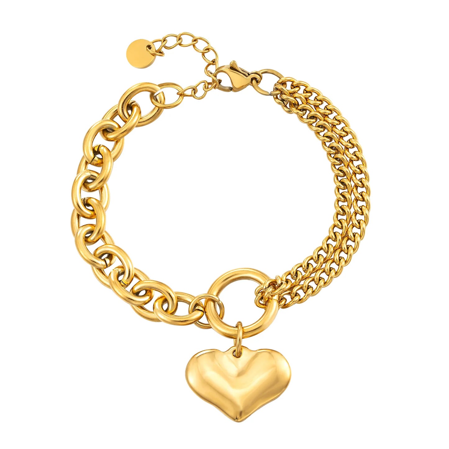 Statement Heart Pendant Bracelet Stainless Steel Gold color Jewelry Fashion Metal Texture Bracelet Accessories 2023