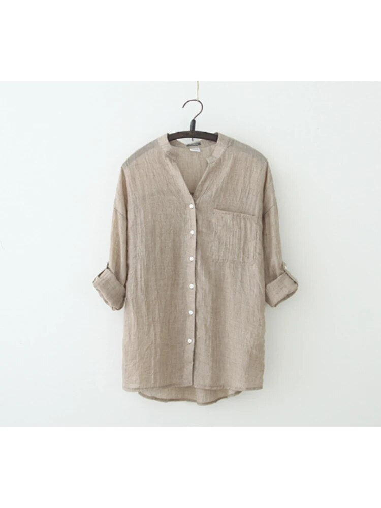 🌺Casual Long Seleeve Literature Femal Autumn Blouse 2023 Cotton Linen Shirt Woman Vintage Winter