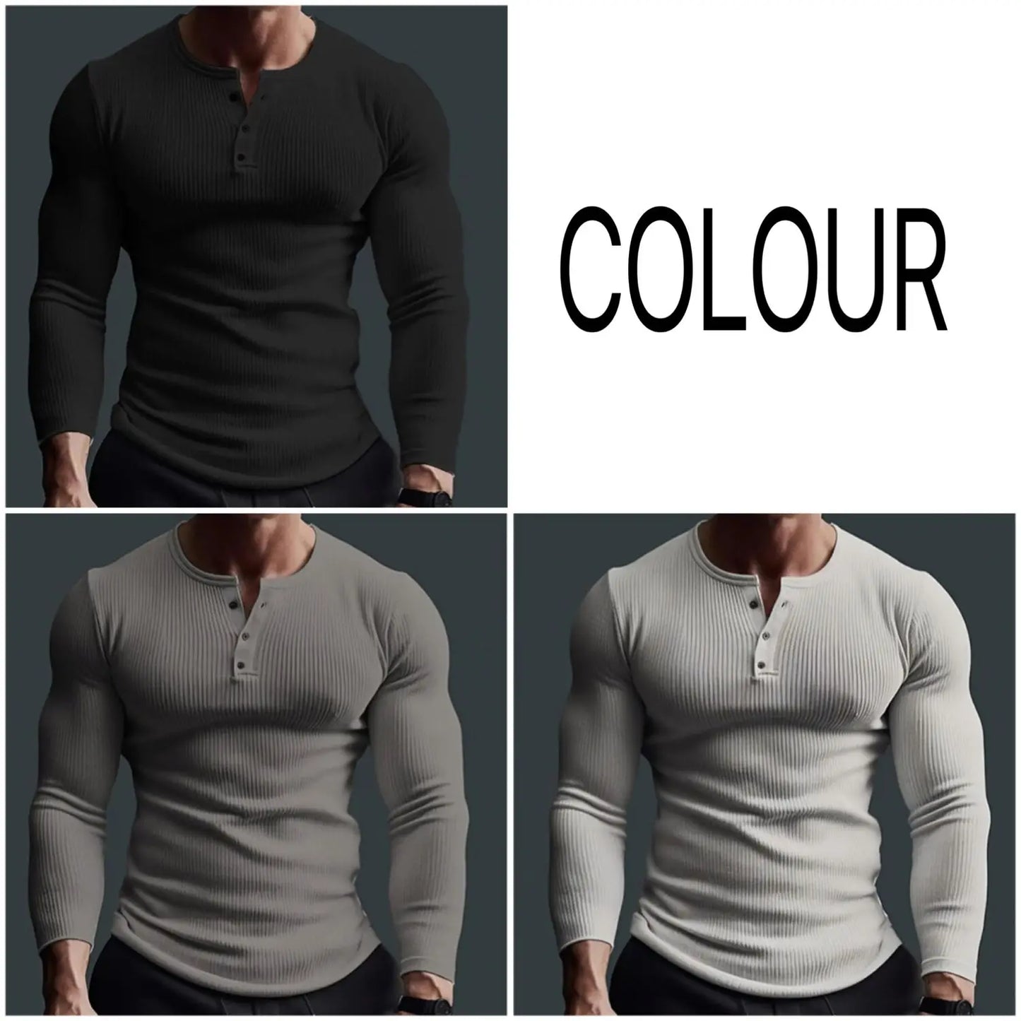 Spring New Solid Color Slim Fit Long Sleeve T-shirt Men's Henley Neck Breathable Sports Coat Striped Cotton Casual Long Sleeve