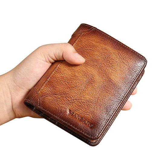 😍ManBang HOT Genuine Leather Men Wallet Small Mini Card Holder Male Wallet Pocket Retro purse High Quality