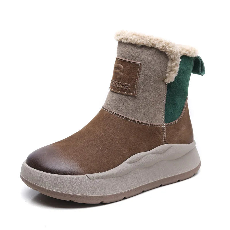 Winter New Genuine Leather Thick Sole Wool Warm Short Boots Women Platform Side Zipper Snow Boots