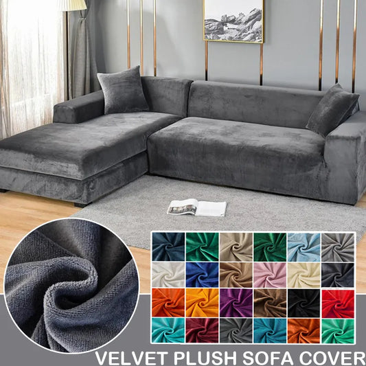 Velvet Sofa Cover for Living Room Thick Elastic Sofa Cover 1/2/3/4 Seater L Shaped Corner Sofa Cover Stretch Cover for Sofa