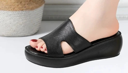 Woman Platform Flip Flops 2024 New Summer Women Genuine Leather Slipper High Heel Shoes Non-slip Women Slippers