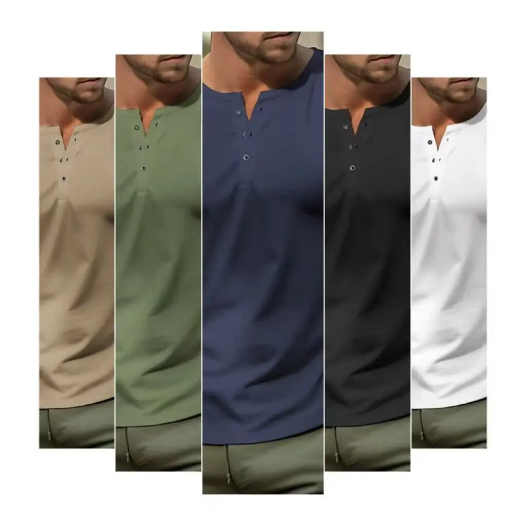 Spring and Autumn Season Solid Color Slim Fit Long Sleeve T-shirt Fashion Men's Henley Neck Breathable Sports Casual Clothing