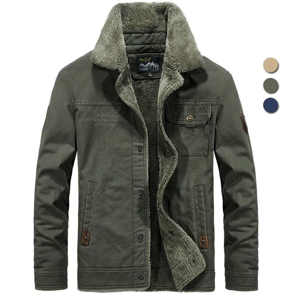 2023 Autumn Winter Military Jacket Men Tactical Fur Collar Fleece Bomber Pilot Jackets Thick Warm Outdoor Coats Velvet Outerwear