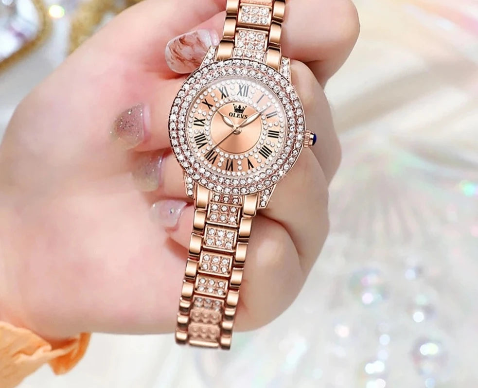 🌸 Original Diamond Watch for Women Fashion Elegant Stainless Steel Waterproof Quartz Wristwatch Luxury Ladies Dress Watches