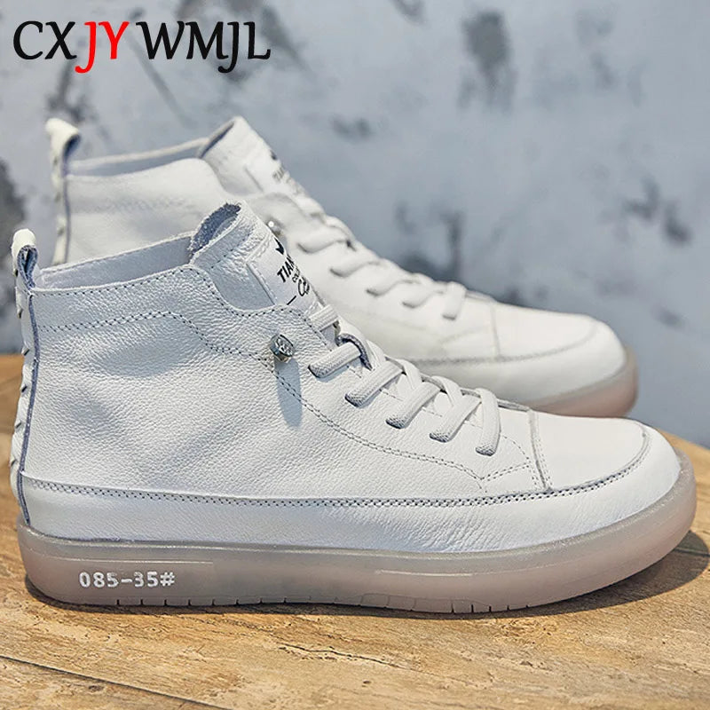 CXJYWMJL Women Genuine Leather Sneakers Spring High-top Casual Shoes Autumn First Layer Cowhide Ladies High Top Vulcanized Shoes