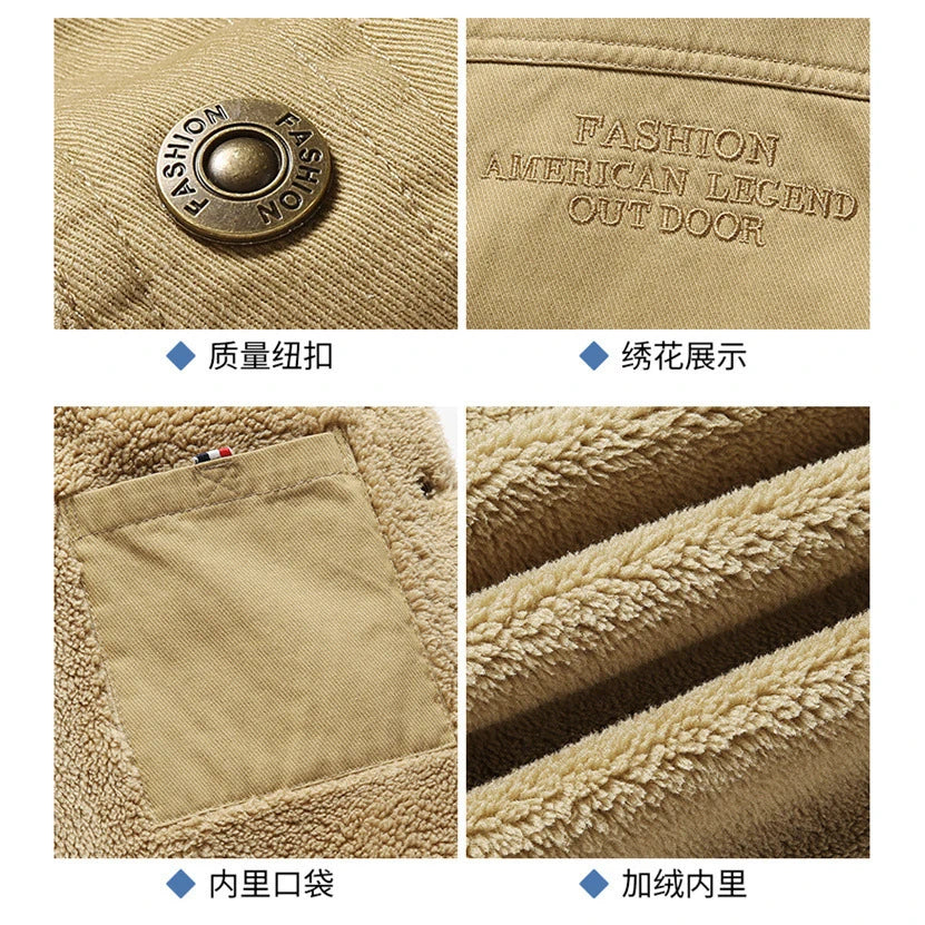 2023 Autumn and Winter New Water Wash Cotton Plush Thickened Casual Fashion Sports Polo Collar Men's Button Jacket Warm Coat Top