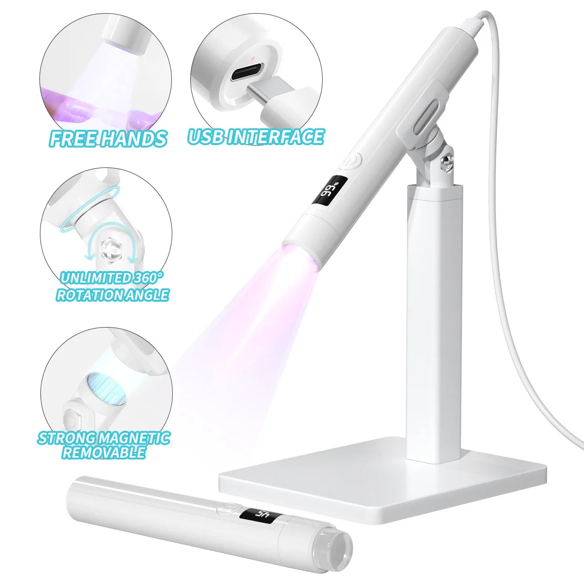 🍒Handheld light therapy lamp nail art word lamp stand 360 degree rotation multi-function stand nail chip baking lamp set