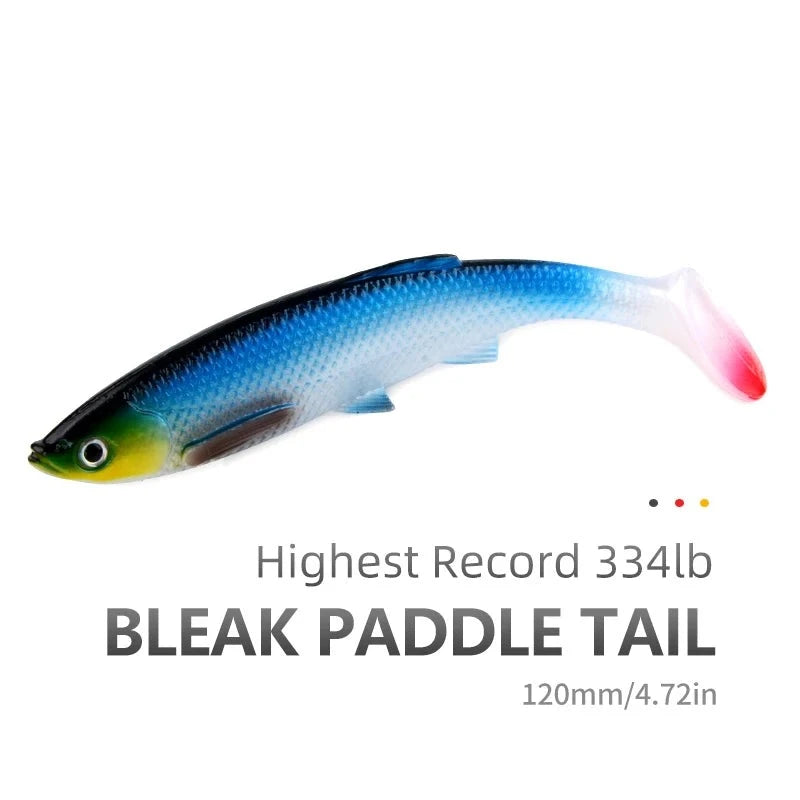 4.73" Bleak Paddle Tail 14.5g 4pcs 120mm Fishing Soft Lures 3D Eyes T Tail Artificial Bait Plastic Pike Fishing Lures