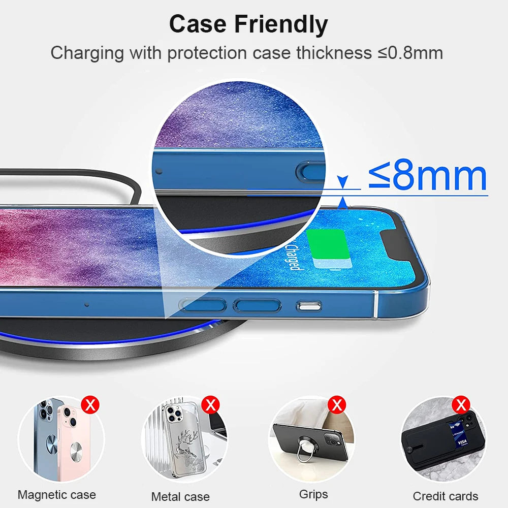 Wireless Charger For iPhone 14 13 12 11 Pro Max XR X Qi Fast Wireless Charging Pad For Samsung Galaxy S23 S22 Ultra High Speed
