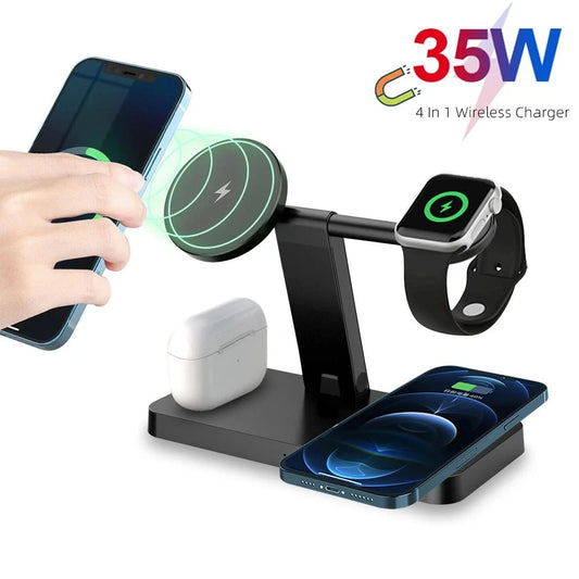 35W Magnetic Wireless Charger Stand For IPhone 14 13 12 Pro Max Mini 11 Apple Watch 4 In 1 Fast Charging for Airpods 3 IWatch 8