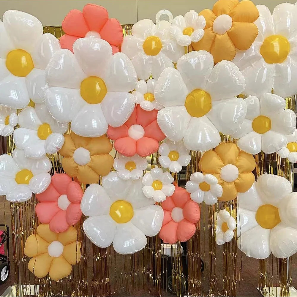 Pink White Daisy Flower Foil Balloons Wedding Birthday Party Decorations Sunflowers Inflate Balls Baby Shower Photo Props Ballon