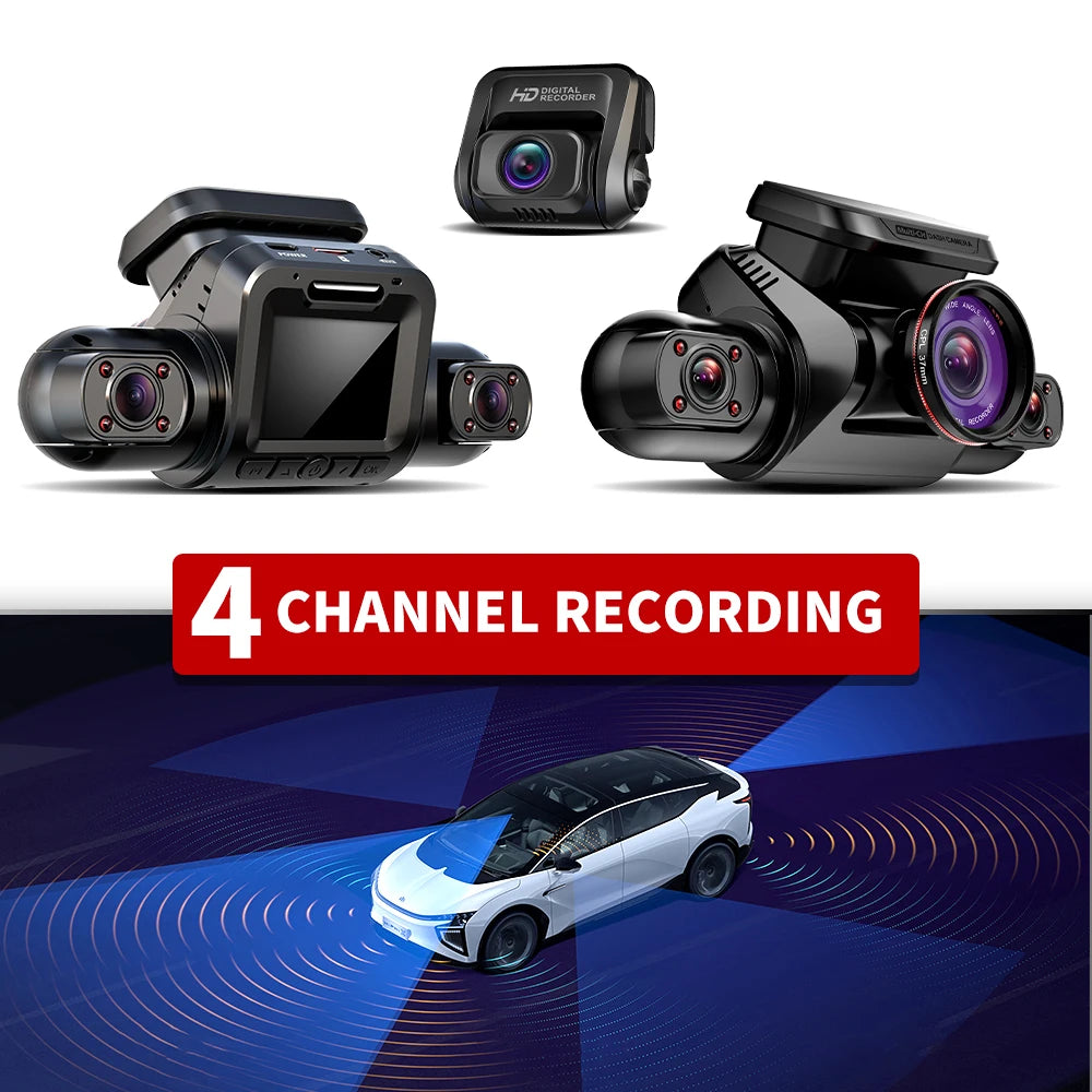 360 Dash Cam M8S 4CH HD 4*1080P for Car DVR 24H Parking Monitor Video Recorder Night Vision WiFi Built-in GPS 256GBmax