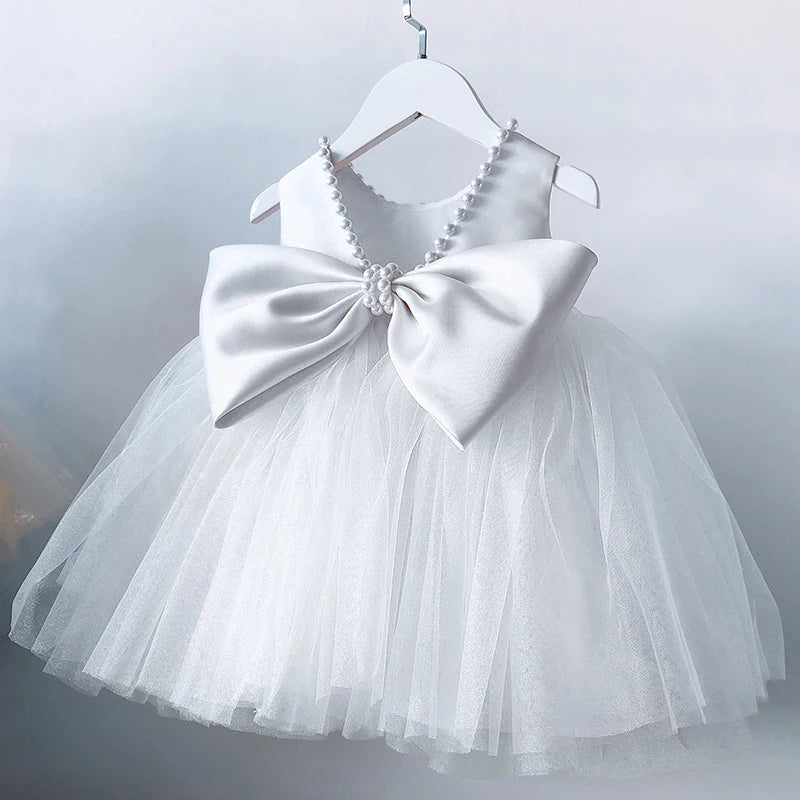 Toddler Girls 1st Birthday Clothes Backless Bow Cute Baby Baptism Gown Kids Wedding Party Elegant Princess Dress for Girls Dress