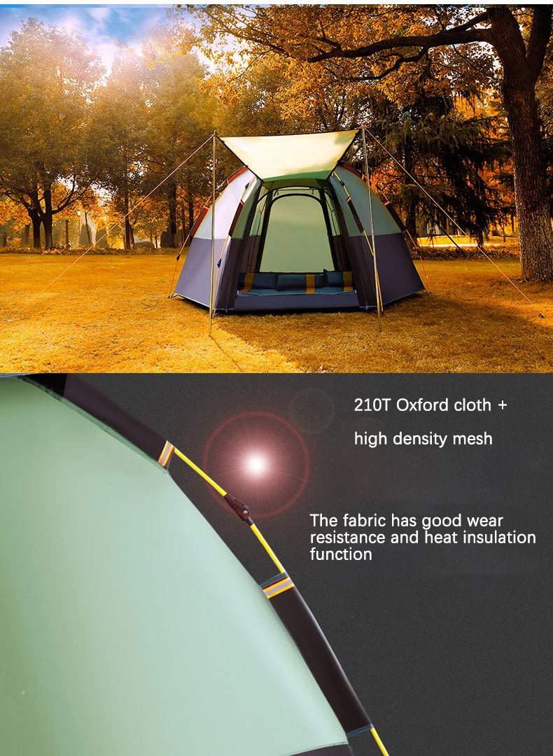 5-8 People Automatic Outdoor Double Layer Hexagonal Tent Speed Opening Camping Rainproof Sunscreen Pergola Family Tourist Tent