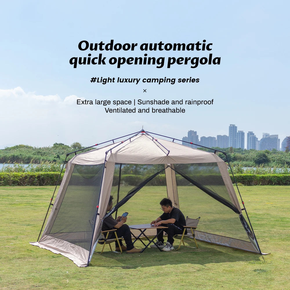 Outdoor Pergola Automatic Aluminum Pole Tent 7-9 People Camping Rainproof Silver Glue Sunscreen Beach Mosquito Net Sunshade