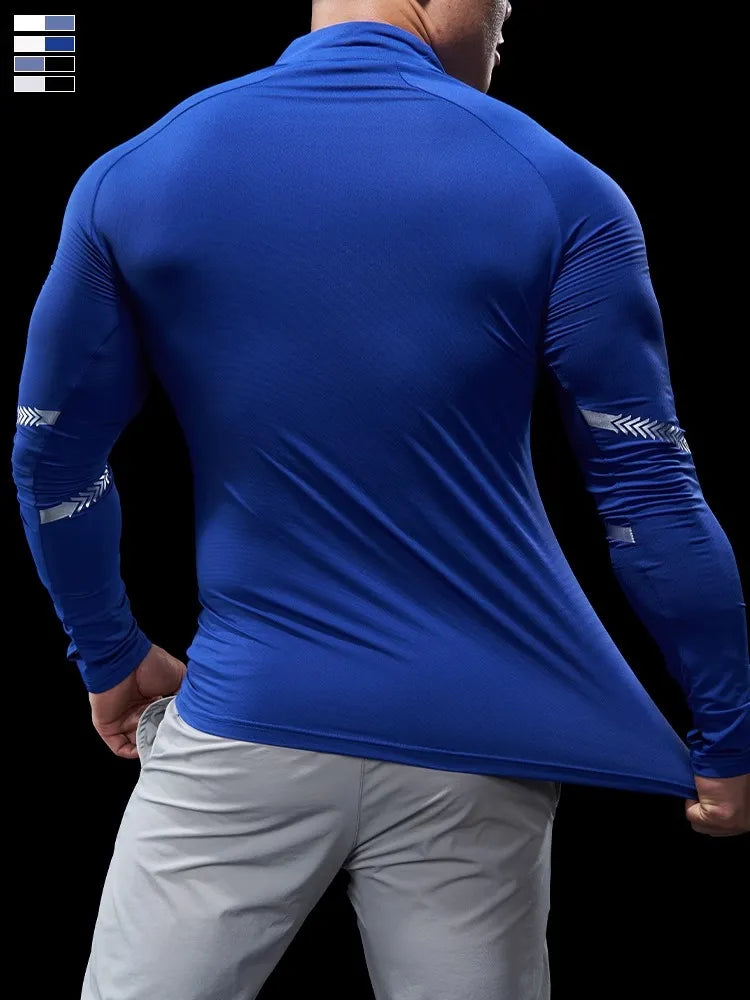 Men Autumn Winter Tights Fitness Clothes POLO Shirts Half-zip Running Clothes Long-sleeved Quick-drying Stretchy Sports Thin