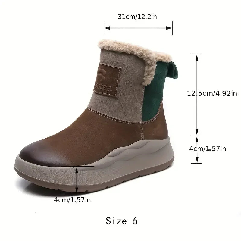 Winter New Genuine Leather Thick Sole Wool Warm Short Boots Women Platform Side Zipper Snow Boots