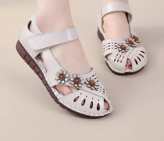Summer New Handmade Women's Shoes National Style Genuine Leather Hollow Women's Sandals soft Flat with Sandals