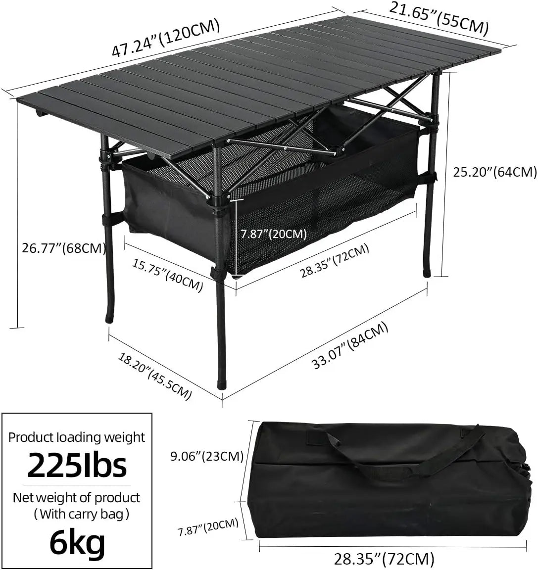 Outdoor Folding Portable Picnic Camping Table, Aluminum Roll-up Table with Easy Carrying Bag
