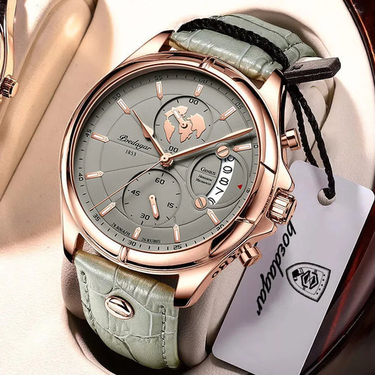 😘 Luxury Casual Sport Watch Top Brand Creative Chronograph Leather Strap Date Waterproof Men's Watches Relogio Masculino