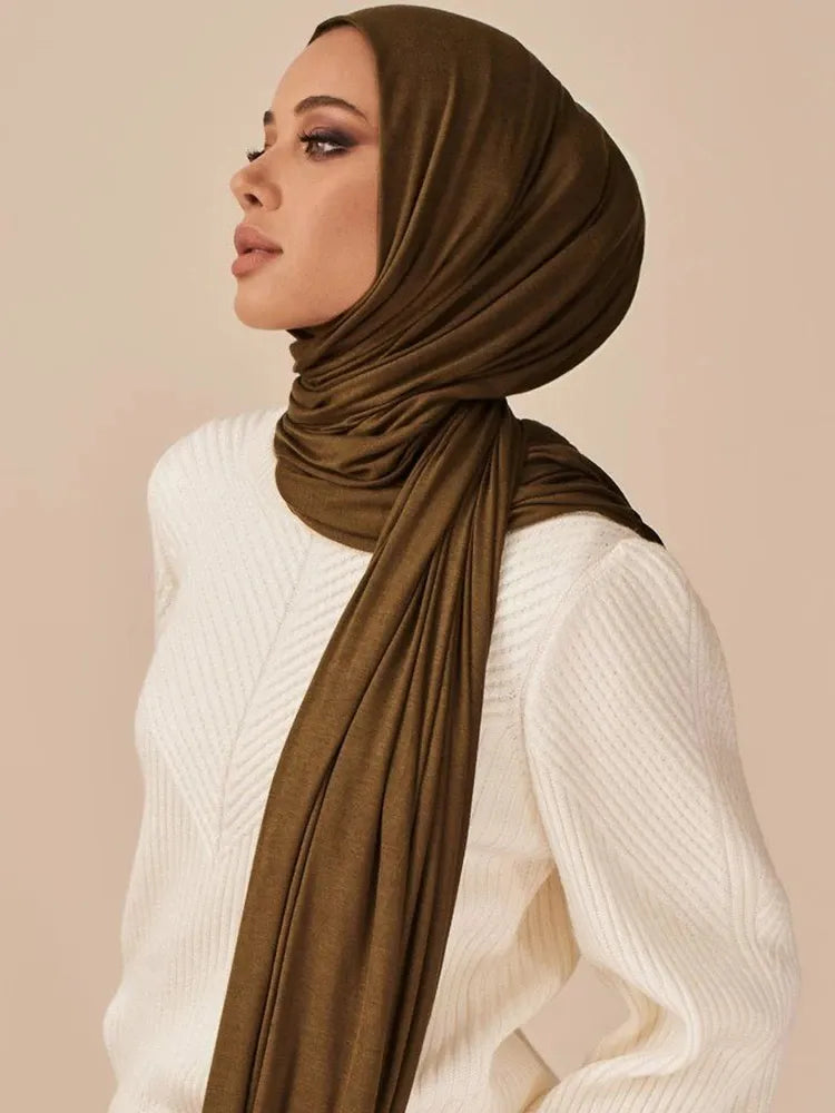 Ramadan Modal Cotton Jersey Hijabs For Woman Long Muslim Shawl Plain Soft Turban Hijab Womens Islamic Headscarf 170x60cm