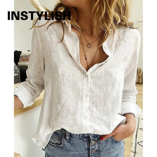 🌼Women Casual Long Sleeve Cotton Linen Shirt Elegant Solid Cardigans Autumn Button Lapel Shirt Loose Oversized Blouse Tunics