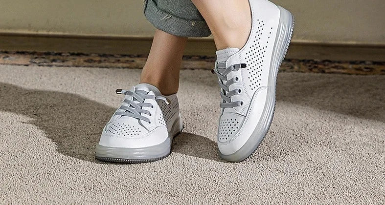 Women's Cutout Sneakers Summer Genuine Leather White Shoes Plus Size Female Casual Breathable Sports Vulcanized Shoes