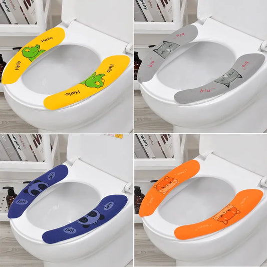 1 Pair Universal Adhesive Toilet Pad Cartoon Waterproof Soft Toilet Seat Cover Reusable Filling Washable Bathroom Mat Seat Cover