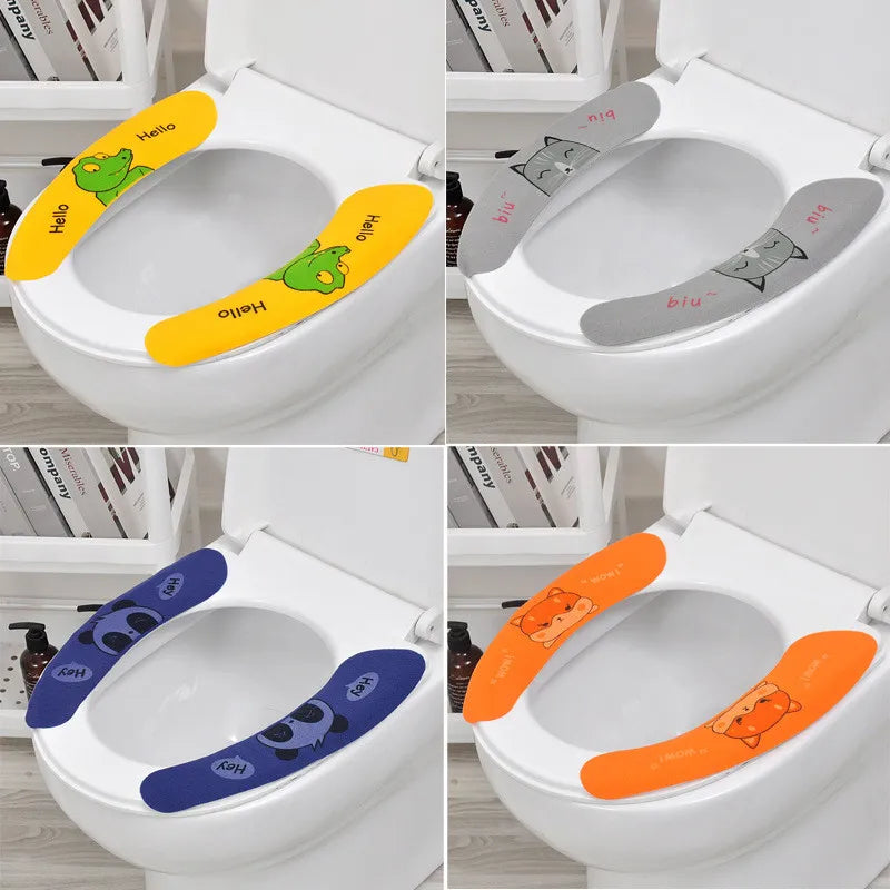 😘1 Pair Universal Adhesive Toilet Pad Cartoon Waterproof Soft Toilet Seat Cover Reusable Filling Washable Bathroom Mat Seat Cover