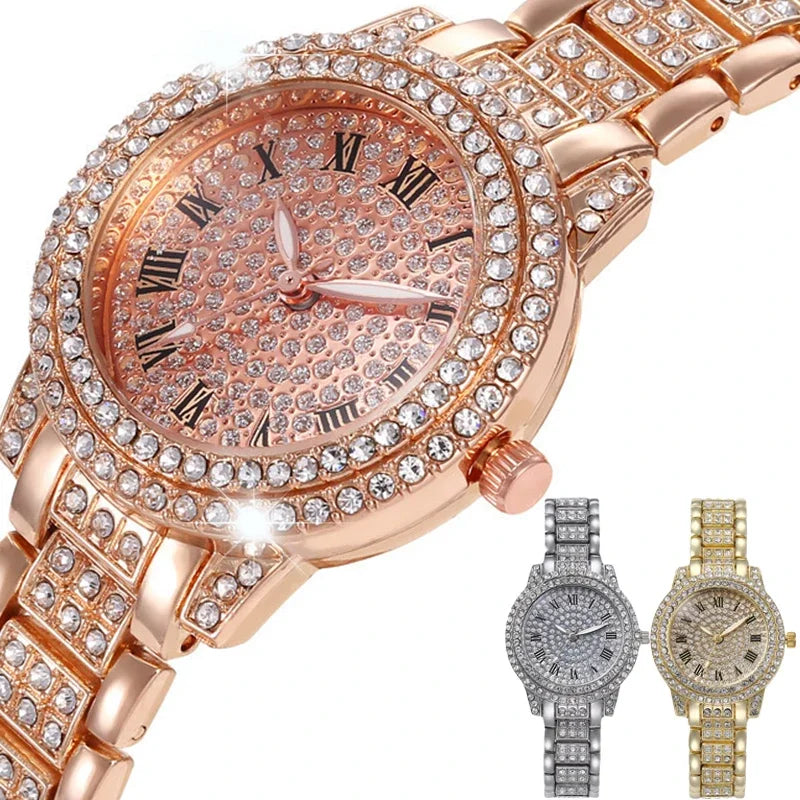 Women's Watch Full Diamond Top Luxury Brand Quartz Steel Watches For Ladies Punk Elegant Zircon Crystal Fashion Wristwatch Clock