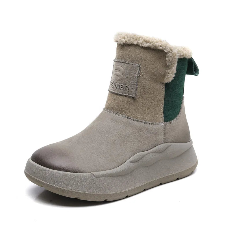 Winter New Genuine Leather Thick Sole Wool Warm Short Boots Women Platform Side Zipper Snow Boots