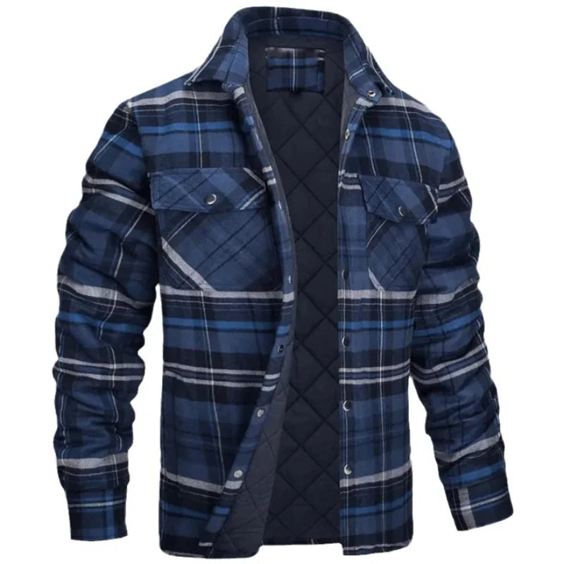 Autumn Winter Fashion Men's Coat Long Sleeve Lapel Plaid Thick Shirt Men's Jacket