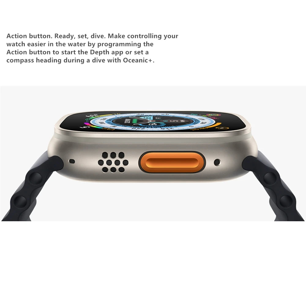 NEW Apple Watch Ultra 49MM Smart Watch Titanium Case with Ocean Band Blood Oxygen 100m Water Resistant (Renewed)