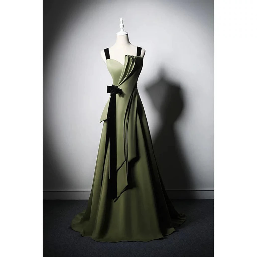 Olive Green Satin Prom Dress