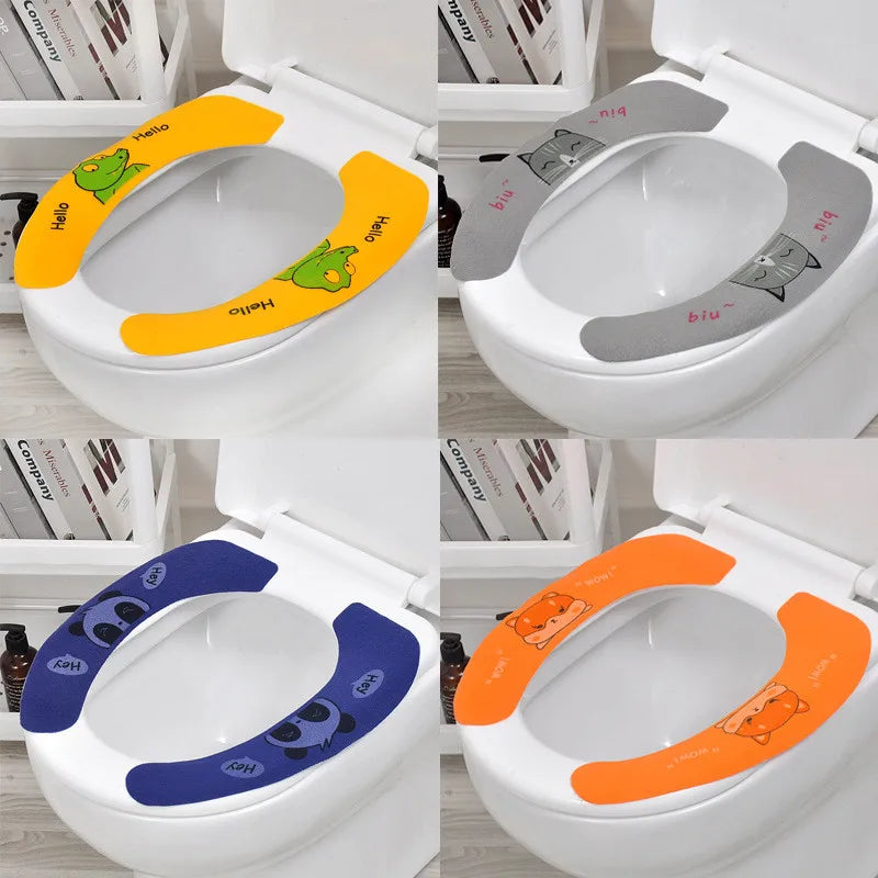 😘1 Pair Universal Adhesive Toilet Pad Cartoon Waterproof Soft Toilet Seat Cover Reusable Filling Washable Bathroom Mat Seat Cover